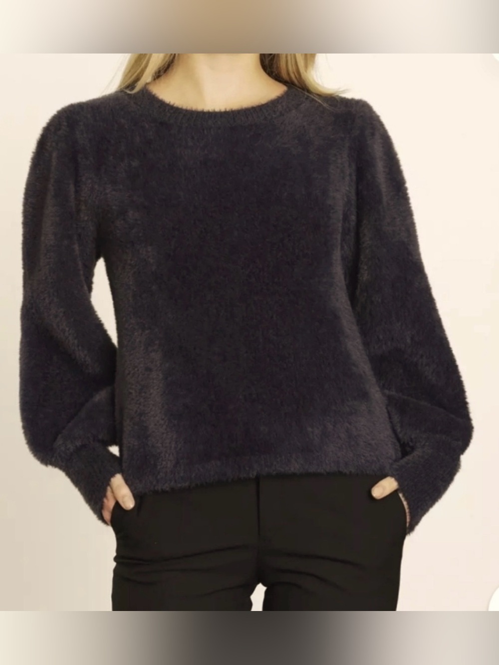 Anthropologie Black Fluffy Sweater with Balloon Sleeves